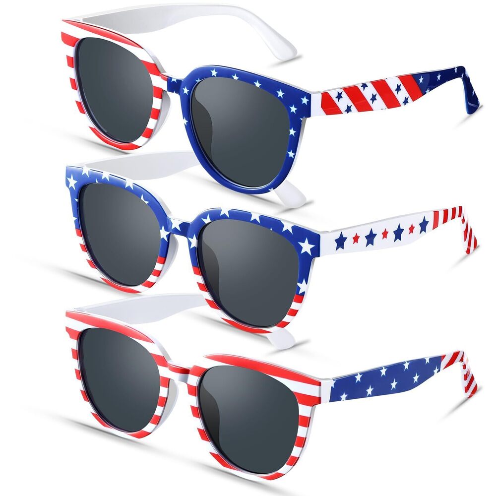 5855 3 Pairs 4th of July Sunglasses Patriotic American Flag Sunglasses